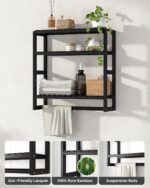 Bathroom Shelves Towel Racks Over Toilet Storage with Towel Bar 3 Tier Floating Wall Mounted Space Saving Bamboo Paper Holder for Bathroom Laundry Room Kitchen Organizers (Black) - Image 4
