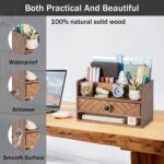 Brown Wood Desk Organizer and Accessories with Drawer, Bill Mail Organizer and File Mail Holder for Office Supplies, Desk Accessories & Workspace Organizers - Image 3