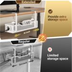 [Upgraded] Under Desk Cable Management Large, Cinati 16" Cable Management Box for Table Thickness up to 3", Wire Cord Organizer with Clamp No Drill, No Damage to Desk (White) - Image 4