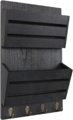 Mail Organizer Wall Mount with 4 Key Hooks, Rustic Wooden Hanging Mail Sorter Farmhouse Key Holder for Wall Decoration, 2-Slot Wall File and Magazines Bill Letter Holder - Image 5