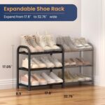 ENJOYBASICS Expandable Shoe Rack, 3 Tier Adjustable Shoe Organizer Shelf for Closet, Black Metal Free Standing Shoe Rack Storage for Small Space, Entryway - Image 3
