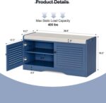 Shoe Storage Bench with Padded Seat Cushion, Classic Louvre Doors Shoe Bench for Entryway, Living Room, Bedroom, 13.7" Dx36.6 Wx18.3 H,Vintage Blue - Image 3