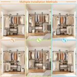 Cyclysio Industrial Pipe Clothing Rack, Reversible 7.25FT Wall Mounted Clothes Rack, Heavy Duty Garment Racks Closet Wardrobe with LED Lights& Shelves, Walk-in Closet System, Brown - Image 5