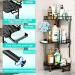 HapiRm Corner Shower Caddy Standing - 3 Tier Shower Organizer Corner with Soap Holder, Rustproof Bathroom Standing Organizer with 4 Hooks, Black - Image 3
