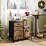 DEVAISE 3 Drawer Mobile File Cabinet, Rolling Printer Stand with Open Storage Shelf, Fabric Lateral Filing Cabinet fits A4 or Letter Size for Home Office, Rustic Brown Wood Grain Print - Image 3