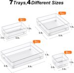 SMARTAKE 7-Piece Drawer Organizer with Non-Slip Silicone Pads, 4-Size Desk Drawer Organizer Trays Storage Tray for Makeup, Jewelries, Utensils in Bedroom Dresser, Office and Kitchen (Clear) - Image 3