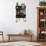 Large Key and Mail Holder Wall Mount, 12.5x16.5 Inch Solid Wood Key Racks for Entryway, Front Door, Hallway, Wall Organizer (Matte Black) - Image 4