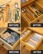 4 Pcs Bamboo Kitchen Drawer Dividers Large 17"-22", Spring Loaded, Works in Kitchen, Adjustable Drawer Organizers, Dresser, Bathroom, Bedroom, Drawer Desk, Office - Image 4