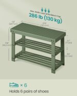 SONGMICS Shoe Rack Bench, 3-Tier Bamboo Shoe Storage Organizer, Entryway Bench, Holds Up to 286 lb, 11.3 x 27.6 x 17.8 Inches, for Entryway Bathroom Bedroom, Forest Green ULBS004C01 - Image 3