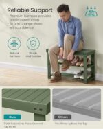 SONGMICS Shoe Rack Bench, 3-Tier Bamboo Shoe Storage Organizer, Entryway Bench, Holds Up to 286 lb, 11.3 x 27.6 x 17.8 Inches, for Entryway Bathroom Bedroom, Forest Green ULBS004C01 - Image 4