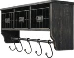 HBCY Creations Wall Mounted Shelf with Coat Hooks and Baskets, Solid Wood Entryway Organizer Wall Shelf with Hooks - Hang Coats, Keys or Coffee Mugs, Rustic Blackwash 24" Wide - Image 3
