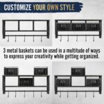 HBCY Creations Wall Mounted Shelf with Coat Hooks and Baskets, Solid Wood Entryway Organizer Wall Shelf with Hooks - Hang Coats, Keys or Coffee Mugs, Rustic Blackwash 24" Wide - Image 4