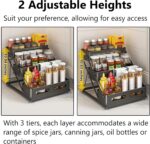 3 Tier Foldable Spice Rack for Countertop Iron Kitchen Seasoning Organizer for Cabinet, Black - Image 3