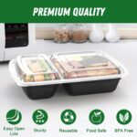 50 Pack (100-Piece) 28 oz Meal Prep Containers Reusable with Lids 2-Compartment, Sturdy Leakproof Food Safe, Microwave Freezer Dishwasher Safe, To Go Take Out Plastic Food Storage, Black - Image 4