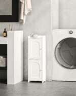 Bathroom Storage Cabinet, Corner Floor Cabinet with 2 Doors and Adjustable Shelf, Narrow Toilet Paper Cabinets, Bathroom Organizer for Small Spaces, 7.9" D x 9.8" W x 29.5" H White - Image 4