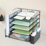 Desk Organizer with Drawer and Pen Holder, 5-Tier Paper Letter Tray Organizer with File Holder, Suitable for Workspace Organizer Office Supplies Storage (Black) - Image 5