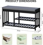 Shoe Rack Bench with Cushion,2 Tiers Shoe Bench with Flip-Top Storage,Wood Shoe Rack for Entryway, Hallway, Bedroom, Front Door Entrance (Black) - Image 3