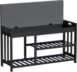 Shoe Rack Bench with Cushion,2 Tiers Shoe Bench with Flip-Top Storage,Wood Shoe Rack for Entryway, Hallway, Bedroom, Front Door Entrance (Black) - Image 7