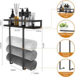 Towel Racks for Bathroom Wall Mounted, Xstydes Metal Towel Holder with Wooden Shelf for Folding Large Towels, Towel Storage for Small Bathroom Organizer Decor or RV Camping, Black - Image 3