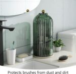 Makeup Brush Holder with Dustproof Cover 360 Rotating Makeup Brush Organizer for Vanity Bathroom, Green - Image 3