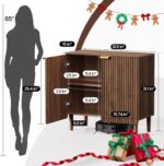 Sideboard Buffet Storage Cabinet - Wood Cabinets with Adjustable Shelves Fluted Doors, Anti-Tip Console Table for Kitchen Dining Living Room or Entryway Hallway, Easy Assembly, Walnut - Image 3