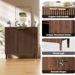 Sideboard Buffet Storage Cabinet - Wood Cabinets with Adjustable Shelves Fluted Doors, Anti-Tip Console Table for Kitchen Dining Living Room or Entryway Hallway, Easy Assembly, Walnut - Image 4