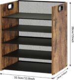 5 Tier Wood Paper Organizer for Desk, Metal Office Organizer and Accessories with Handle, Mesh File Holder for Desk, File Cabinets for Home Office, School - Image 3
