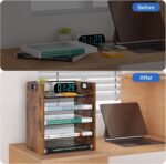 5 Tier Wood Paper Organizer for Desk, Metal Office Organizer and Accessories with Handle, Mesh File Holder for Desk, File Cabinets for Home Office, School - Image 4