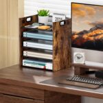 5 Tier Wood Paper Organizer for Desk, Metal Office Organizer and Accessories with Handle, Mesh File Holder for Desk, File Cabinets for Home Office, School - Image 5