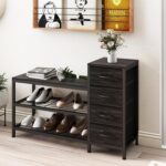 EXOTICA 3 Tier Entryway Bench Shoe Storage Bench with 4 Fabric Drawers Metal Frame and Wooden Board Shoe Rack Bench with Seat for Entryway Hallway Front Door Doorway - Image 3
