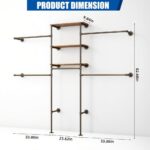 Industrial Pipe Clothing Rack - Heavy Duty Wall Mounted Clothes Rack, Corner Closet System, DIY Wardrobe Organizer with Shelves, Walk in Closet Storage (BLACK, 94.5") - Image 3