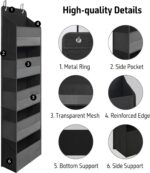 Over Door Organizer with 5 Large Pockets, Heavy Duty Hanging Organizer Storage, Closet Bathroom Nursery Bedroom Dorm, Toys Cosmetics Sundries and Baby Essentials, Black - Image 4