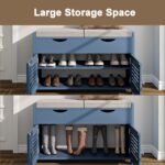 ChooChoo Shoe Storage Bench with Lift Top Storage, Entryway Bench with 2 Cushioned Seats, 3 Compartments, Adjustable Shelf, Shoe Cabinet for Entryway, Bedroom, Living Room, Blue - Image 4