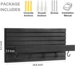 Decorative Key Holder for Wall with Shelf, Entryway Shelf with Hooks Holds Leashes, Jackets and Glasses – Sturdy Wood Keyholder Entrance Hanger with Mounting Hardware (Black, Medium) - Image 3