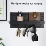Decorative Key Holder for Wall with Shelf, Entryway Shelf with Hooks Holds Leashes, Jackets and Glasses – Sturdy Wood Keyholder Entrance Hanger with Mounting Hardware (Black, Medium) - Image 4