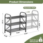 3-Tier Shoe Rack for Closet, 16"-33" Expandable ShoeRackAdjustable for Entryway Closet Doorway SturdyMetal, Black - Image 3