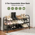 3-Tier Shoe Rack for Closet, 16"-33" Expandable ShoeRackAdjustable for Entryway Closet Doorway SturdyMetal, Black - Image 4