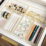 Martha Stewart Kerry Plastic Stackable Office Desk Drawer Organizers, 6" x 3", 6 Pack, with Gold Trim - Image 3