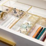 Martha Stewart Kerry Plastic Stackable Office Desk Drawer Organizers, 6" x 3", 6 Pack, with Gold Trim - Image 4