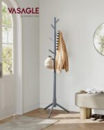 VASAGLE Solid Wood Coat Rack, Free Standing Tree-Shaped Coat Rack with 8 Hooks, 3 Height Options, for Clothes, Hats, Bags, Living Room, Bedroom, Home Office, Gray URCR04GY - Image 3