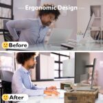 BONTEC Dual Monitor Stand Riser with Smartphone Holder, Adjustable Length & Swivel Angle, Ergonomic Wooden Desktop Organizer for PC Monitor, Laptop, Printer, Large Storage, Rustic Brown - Image 4