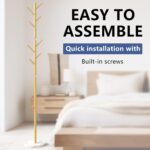 Heavy Duty Coat Rack with Natural Marble Base, Freestanding Metal Coat Stand with 8 Hooks, Modern Stable Coat Hanger Tree for Bags, Jacket, Clothes, and Hats, Gold Metal - Image 5