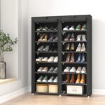 JIUYOTREE 7-Tier Shoe Storage Organizer with Dustproof Cover - Closet Cabinet Shelf Holds up to 28 Pairs - for Doorway, Corridor, Balcony, Living Room - Black - Image 3