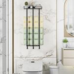 Ovicar Towel Racks for Bathroom - Wall Mounted Rolled Towels Storage with Metal Shelf & 3 Hooks,3 Bars Wall Towel Holder for Small Bathroom, Bath Towel Organizer Black - Image 6