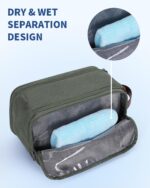 WANDF Toiletry Bag for Men Travel Toiletry Organizer Canvas and Leather Dopp Kit Water-Resistant Shaving Bag for Travel Accessories (Green, Large) - Image 3