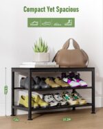 3-Tier Shoe Rack Bench - Entryway Organizer with Shoe Storage, Sturdy Shoe Shelf for Front Door, Small Space Saving Furniture, Black, 27.2" x 12.0" x 15.9" - Image 4
