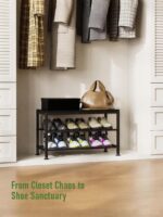 3-Tier Shoe Rack Bench - Entryway Organizer with Shoe Storage, Sturdy Shoe Shelf for Front Door, Small Space Saving Furniture, Black, 27.2" x 12.0" x 15.9" - Image 7