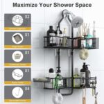 Shower Caddy Hanging Organizer, Rustproof Over Shower Head Caddy Holder with Hooks for Razor/Sponge, No Drilling Bathroom Racks Bath Storage Shelves for Shampoo Soap Towels, Black - Image 3