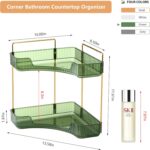 Corner Bathroom Counter Organizer Bathroom Countertop Shelf Makeup Organizer for Vanity Perfume Tray for Corner Storage (2 Tiers, Green) - Image 3