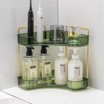 Corner Bathroom Counter Organizer Bathroom Countertop Shelf Makeup Organizer for Vanity Perfume Tray for Corner Storage (2 Tiers, Green) - Image 5